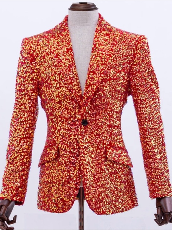 Angelino Other - Angelino Red Sequin Men's Blazer - Sparkling Button Jacket, size 42
